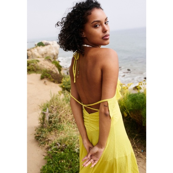 Free People Louisa Maxi Dress in Golden Kiwi Yellow - Picture 4 of 11